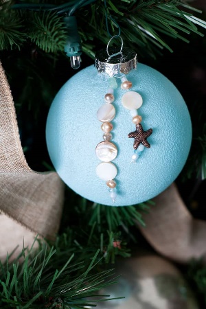 DIY gift, handmade ornament with beachy beads hanging from top